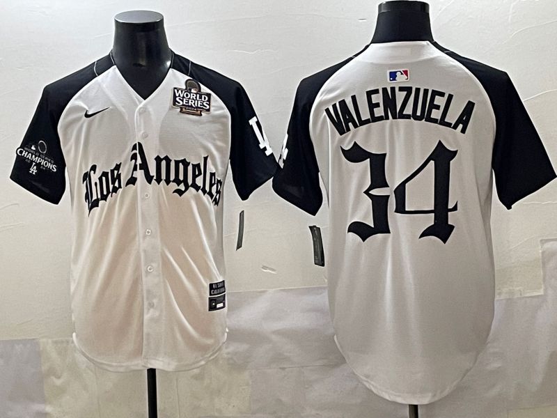 Men 2025 Los Angeles Dodgers #34 Valenzuela White black Five generations Joint Name Nike MLB Jersey style 5265->los angeles dodgers->MLB Jersey